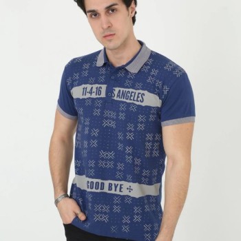 Erkek Polo Yaka tişört Slim Fit Baskılı Kısa kol T-Shirt - Mavi